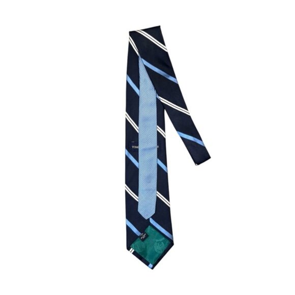 Tommy Hilfiger silk tie with white & light blue stripes on navy background - Picture 5 of 8